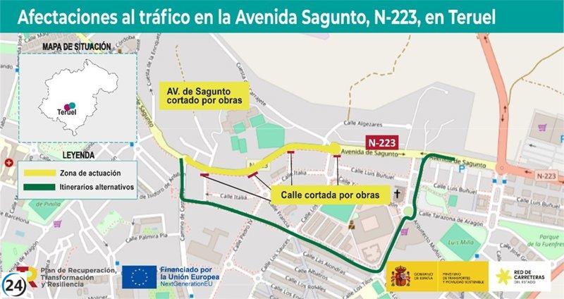 Corte de tráfico por cuatro meses en la N-223 de Teruel debido a obras en la avenida de Sagunto