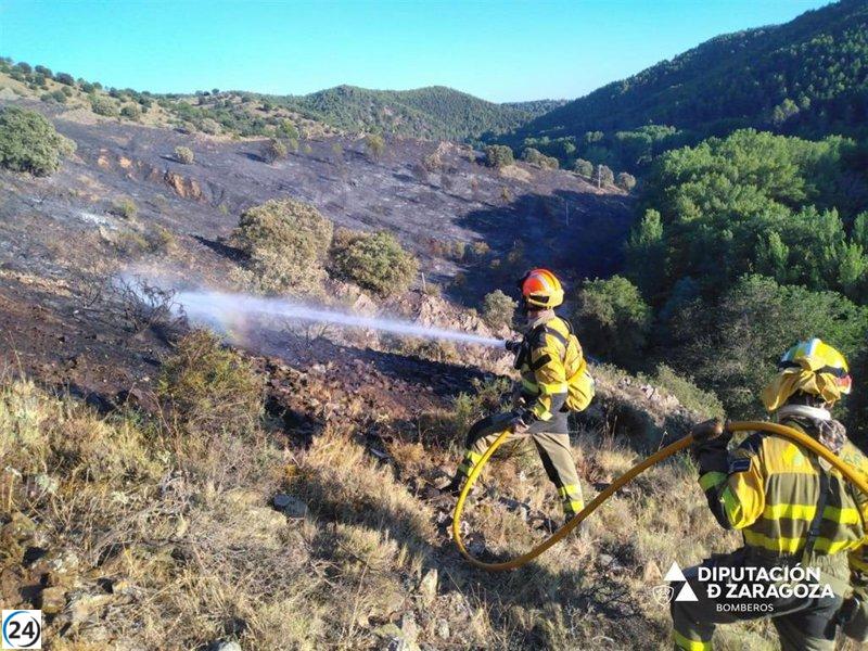 Colaboración entre Infoar y Bomberos de la DPZ en la contención de incendio forestal en Torrijo de la Cañada.