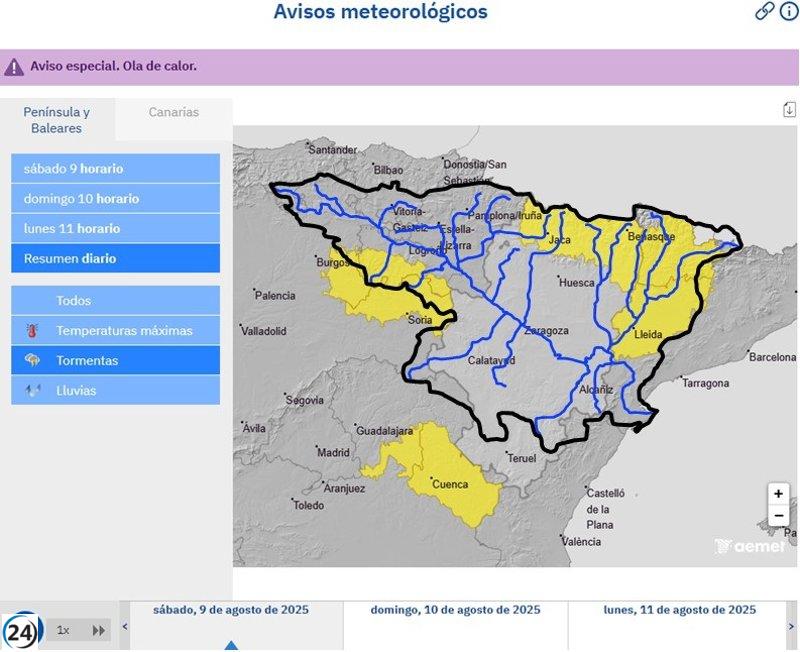 La CHE alerta sobre posibles inundaciones repentinas en barrancos de Huesca, Lleida, Burgos, Soria y La Rioja.