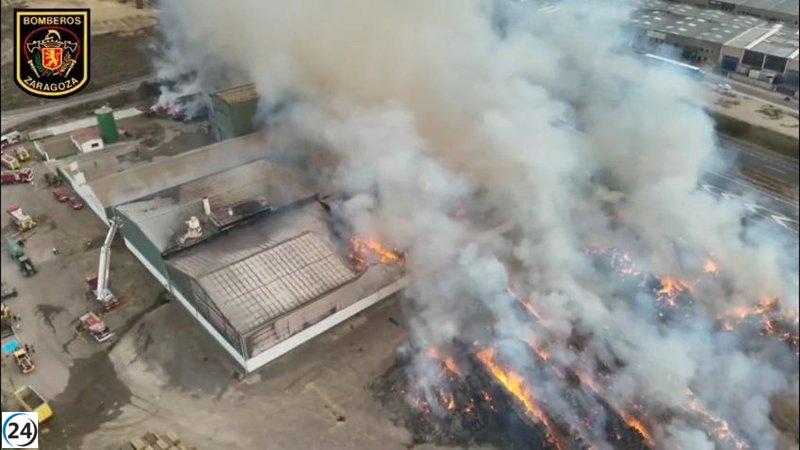 Incendio en empresa de forrajes en La Puebla de Alfindén: Intervienen los bomberos de Zaragoza.