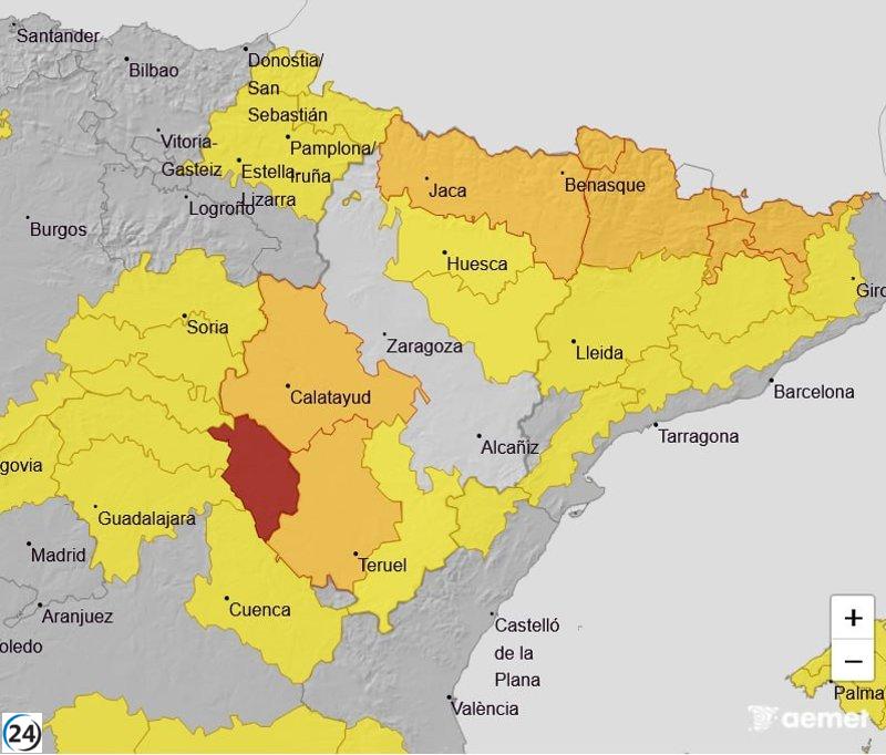 Alerta naranja por heladas en el Pirineo, Teruel y la Ibérica zaragozana a partir de esta noche.