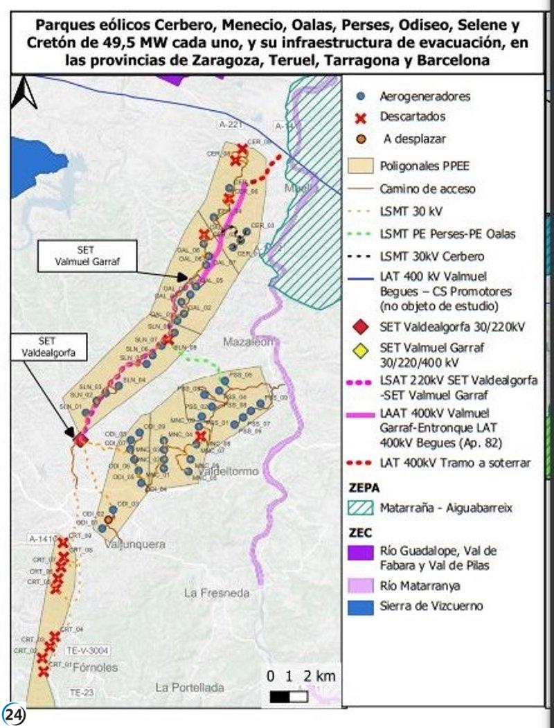 Teruel Existe acusará a MITECO de no cumplir la ley en parques eólicos de Matarraña y Bajo Aragón