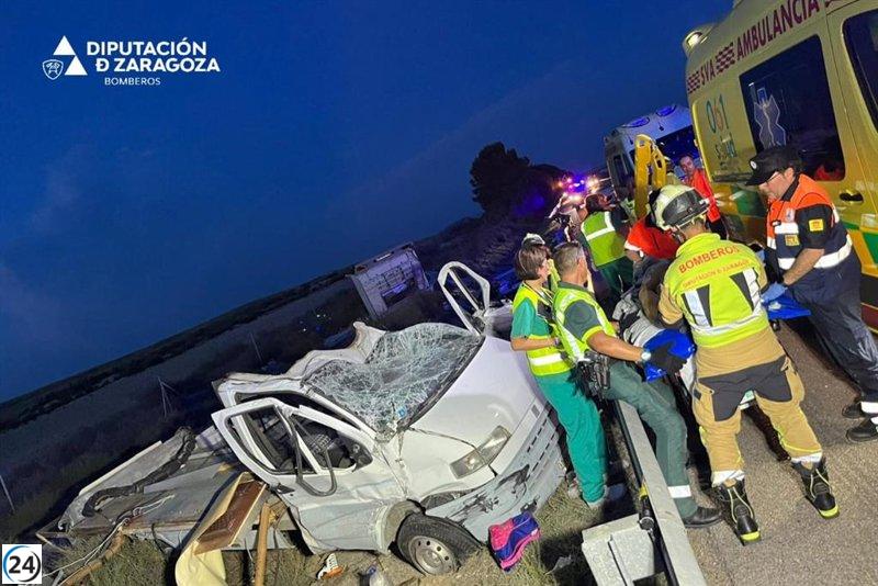 Accidente en La Almolda (Zaragoza) deja heridos en autocaravana- N-II