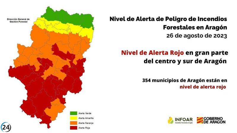 Gran parte de Aragón en Alerta Roja por incendios forestales.