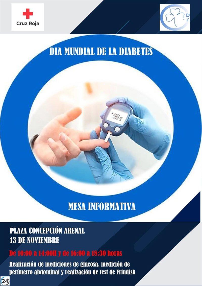 Cruz Roja implementa exámenes tempranos de diabetes en la plaza Concepción Arenal, Huesca.